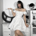 Gothic Style Solid Color Bandage Waist Lace Puff Sleeve Dress NSGYB111771
