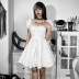 Gothic Style Solid Color Bandage Waist Lace Puff Sleeve Dress NSGYB111771