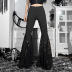 Gothic Style Solid Color Embroidery Slit Slim High Waist Flared Pants NSGYB111774