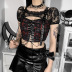 Gothic Style Lace See-Through Strap Mesh Lattice Top NSGYB111786