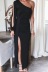 Solid Color Short-Sleeved Oblique Shoulder Slit Prom Dress NSJRM111807