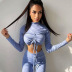 Solid Color Semi-Turtleneck Long-Sleeved Drawstring Top Tethered Pant Sports Suit NSYOM111869