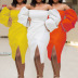 Solid Color Off-The-Shoulder Slit Dress NSGML111931
