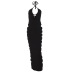 Deep V Lace-Up Halter Neck Backless Hollow Dress NSYOM111980