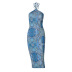 Printing Sleeveless Hanging Neck Lace-Up Backless Dress NSYOM111985