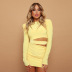 Solid Color Long-Sleeved Round Neck Waist Hollow Metal Ring Short Dress NSYOM111999