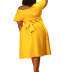 Solid Color Short-Sleeved V-Neck Solid Color Straps Dress NSGML112007