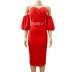 Solid Color Mesh Stitching Sheath Dress With Belt NSGML112008