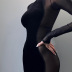 Round Neck Velvet Mesh Yarn Long Sleeve See-Through Mid-Length Dress NSKKB112027