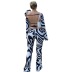 Printing One-Word Neck Long-Sleeved Open-Back Lace-Up Wide-Leg Trousers 2-Piece NSKKB112035