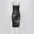 backless lace-up solid color split suspender PU leather dress NSYOM112044