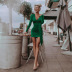 Solid Color V-Neck Long-Sleeved Slim Short Dress NSYOM112050