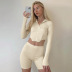 Zipper Long-Sleeved Hooded Top Tight Shorts Sports Leisure 2 Piece Suit NSYOM112060