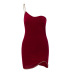 Solid Color Velvet Single-Shoulder Open-Back Chain Slip Sheath Dress NSJS112136