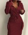 Solid Color Long-Sleeved Hooded Short Top Sheath Skirt 2 Piece Set NSNHYD112169