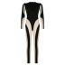 Round Neck Off-Shoulder Long-Sleeved Tight-Fitting Stitching Hollow Mesh Jumpsuit NSKAJ112230