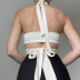 Irregular Cropped Hanging Neck Backless Solid Color Lace-Up Ring Vest NSKAJ112240