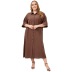 Plus Size Solid Colorsingle-Breasted Long-Sleeved V-Neck Shirt Dress NSWCJ112258