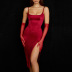Sling Square Neck High Slit Backless Satin Dress Without Sleeve Covers NSHT112289