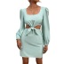 Square Collar Slim Long Sleeve Waistless Lace-Up Dress NSYSQ112320
