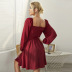 Long-Sleeved V-Neck Puff Sleeves Waist-Length Dress NSYSQ112326