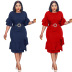 Solid Color Short Sleeve Dress With Belt NSGML112348