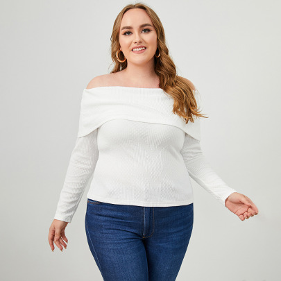 Plus Size One-word Neck Long-sleeved Knitted Tube Top Top NSWCJ112365