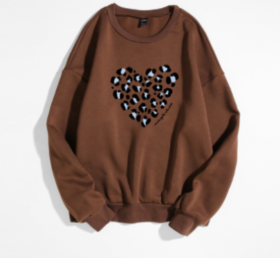 Casual Heart-shaped Blue And Black Spot Letter Printing Round Neck Long-sleeved Sweatshirt NSGMX112191