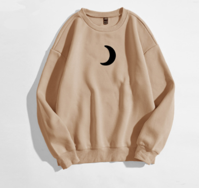 Casual Black Moon Pattern Print Round Neck Long-sleeved Sweatshirt NSGMX112189