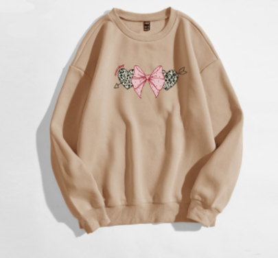 Casual Round Neck Long-sleeved Bow Heart Letter Pattern Print Sweatshirt NSGMX112185