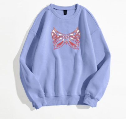 Casual Red Hollow Butterfly Pattern Printing Round Neck Long-sleeved Sweatshirt NSGMX112183