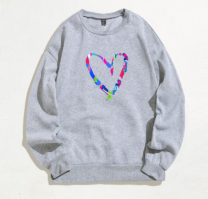 Casual Colorful Heart Pattern Printing Round Neck Long-sleeved Grey Sweatshirt NSGMX112180