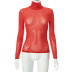 long-sleeved slim high-neck solid color see-through mesh top NSHLJ112427