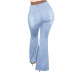Jeans bootcut con pintura bordada de cintura alta elástica de talla grande NSWL112437