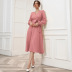 Puff Sleeve V-Neck Solid Color Lace-Up Dress NSYSQ112449