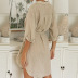 loose lapel long-sleeved slit lace-up cotton and linen dress NSJZC112474