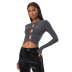 Long-Sleeved Solid Color Hollow Round Neck Slim-Fit Top NSSMX112504