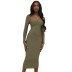 Long-Sleeved One-Word Collar Solid Color High Waist Dress NSSMX112514