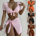 Solid Color Short Sleeve Slim Lace-Up Swimsuit Four-Piece Set NSCSM112542