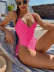 Solid Color V Neck Sling Backless Lace-Up One-Piece Swimsuit NSCSM112545