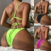 Solid Color Sloping Shoulders Backless Lace-Up Tankinis 2 Piece Set NSCSM112547