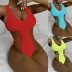 Solid Color Sleeveless Backless One-Piece Swimsuit NSCSM112553