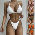 Solid Color Hanging Neck Backless Lace-Up Bikini 2 Piece Set NSCSM112559