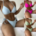 Solid Color Backless Hanging Neck Lace-Up Bikini 2 Piece Set NSCSM112601