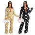Long Sleeve Polka Dot Print Suit Jacket & Trouser 2 Piece Suit NSFBS112639