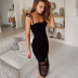 Sling Lace-Up Solid Color Mid-Waist Mesh Pleated Dress NSHLJ112713