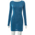 Backless Solid Color Round Neck Long-Sleeved Split Lace-Up Dress NSHLJ112721