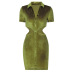 Lapel Short Sleeve Button Hollow Velet Dress NSHTL112752
