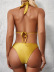 solid color hanging neck backless lace-up bikini two-piece set NSCSM112782