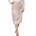 Falda de raso dividida delgada de color sólido de talla grande NSWCJ112798